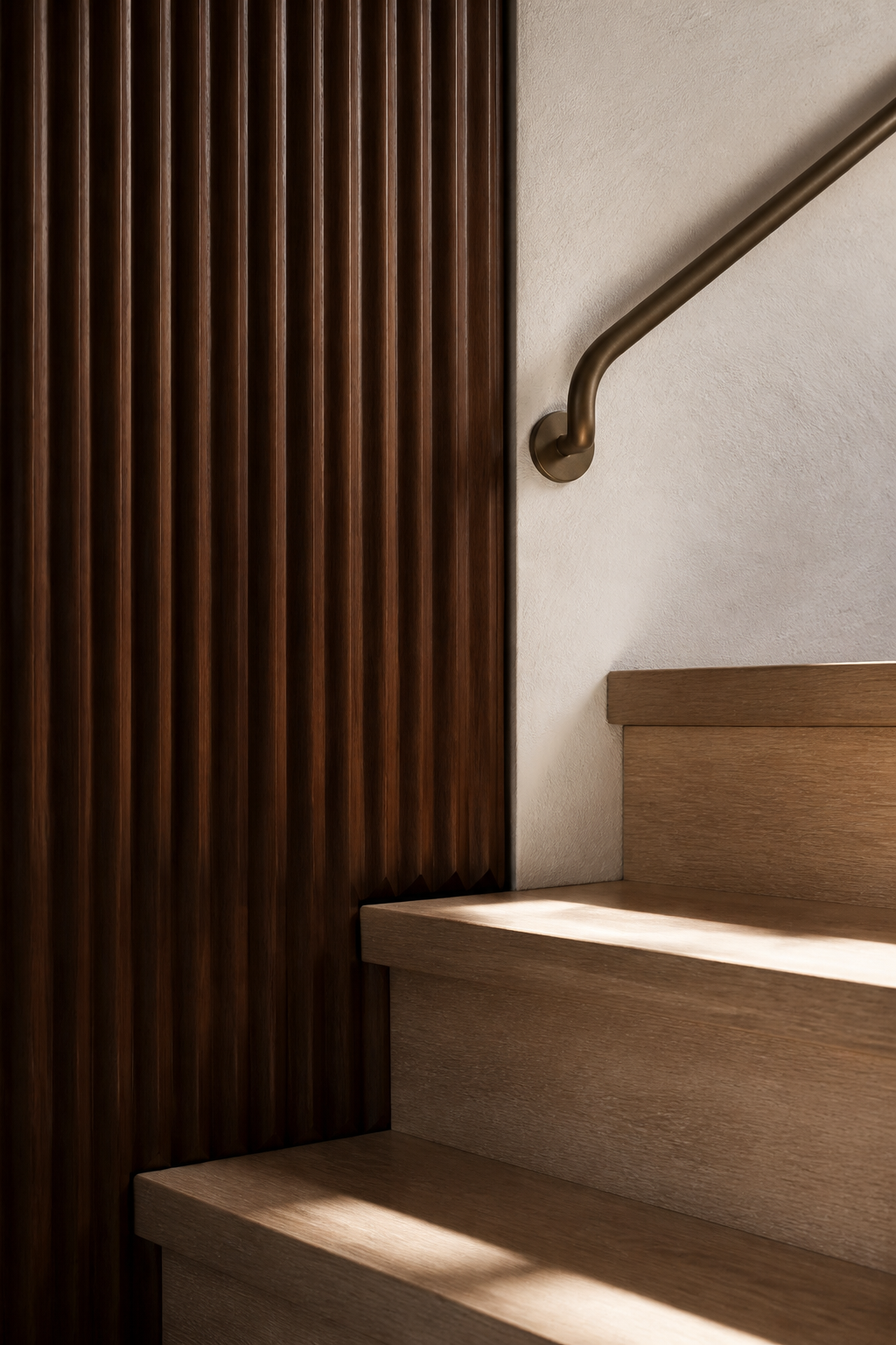 Atmospheric view of a contemporary interior with natural materials