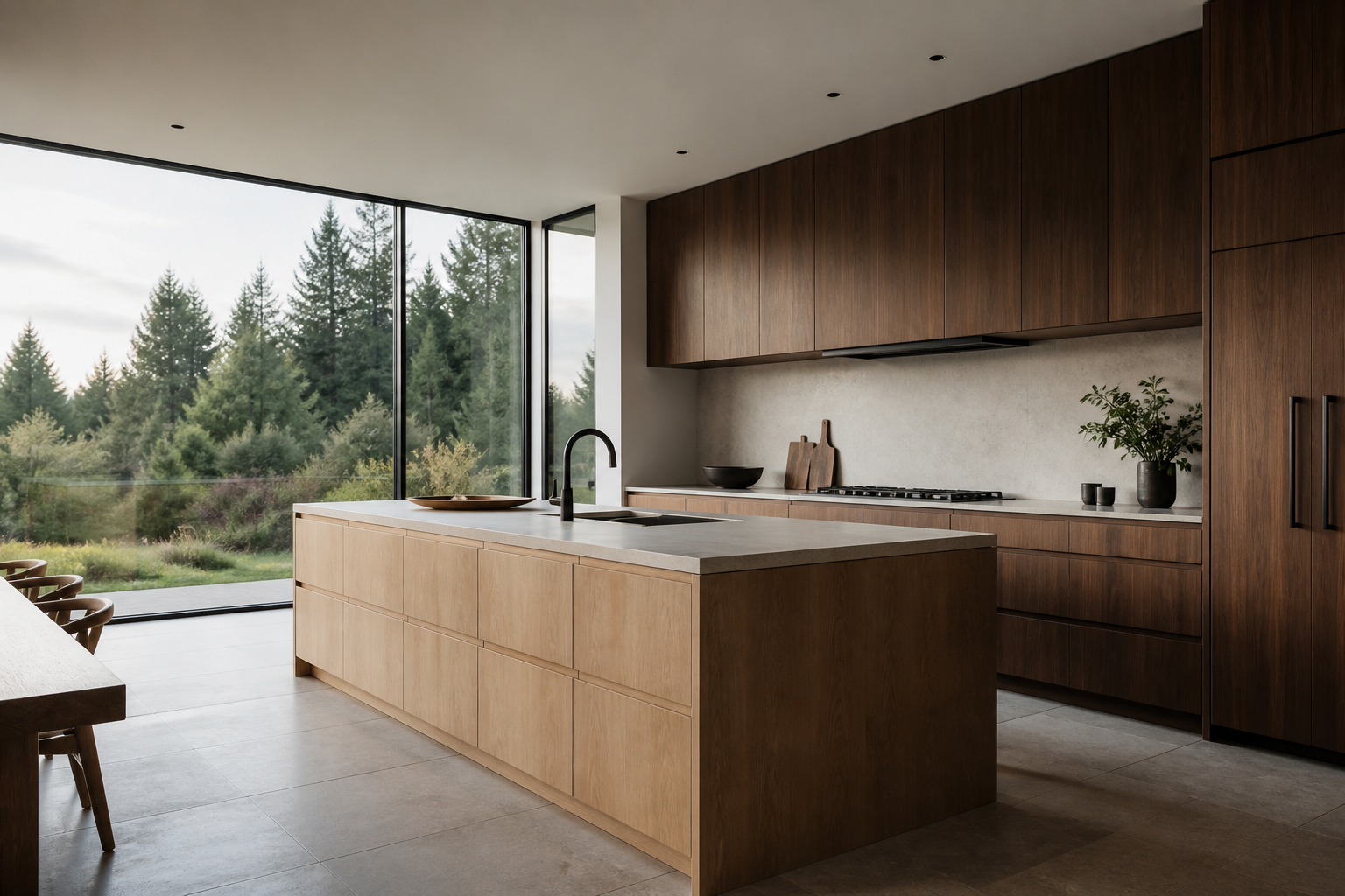 Atmospheric architectural view of a contemporary kitchen interior